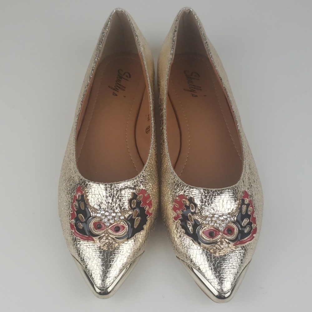 Shully's flat shoes shinny gold owl size 8.5